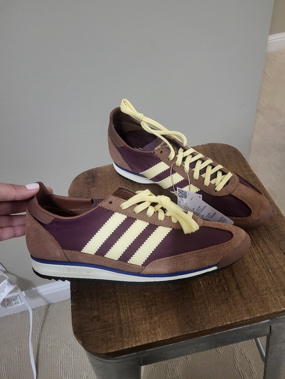 Adidas Women’s SL2 OG Maroon & Brown Sneakers with Yellow Stripes